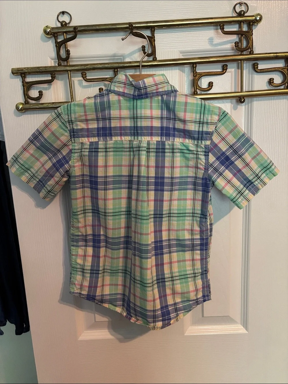 Boys Plaid Short-Sleeve Shirt - Pastel Green & Blue - Size 4T